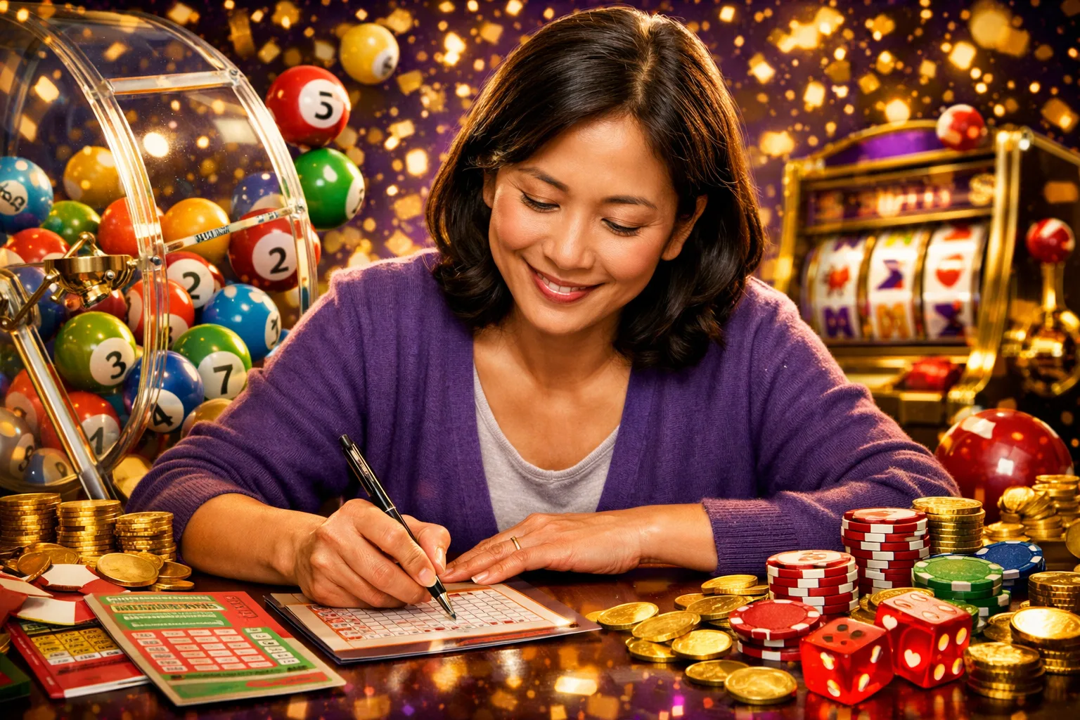 Get in touch with MegaJom. Questions about your account, our games, or how to get started? Reach out and we… — lottery bingo violet illustration