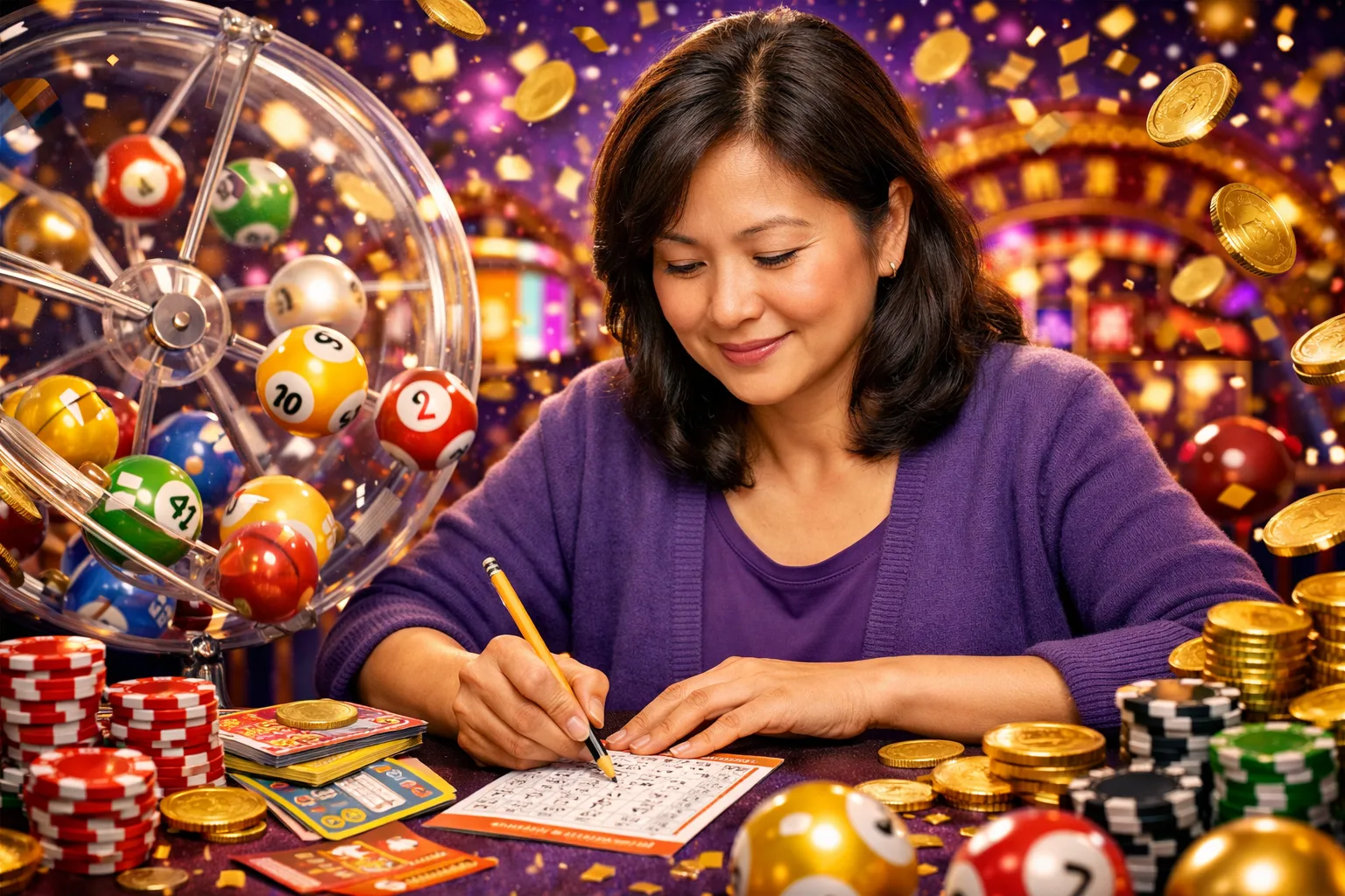 A Simple Way to Explore Online Games. From online slots to casino-style games, browse MegaJom's game catego… — lottery bingo violet illustration