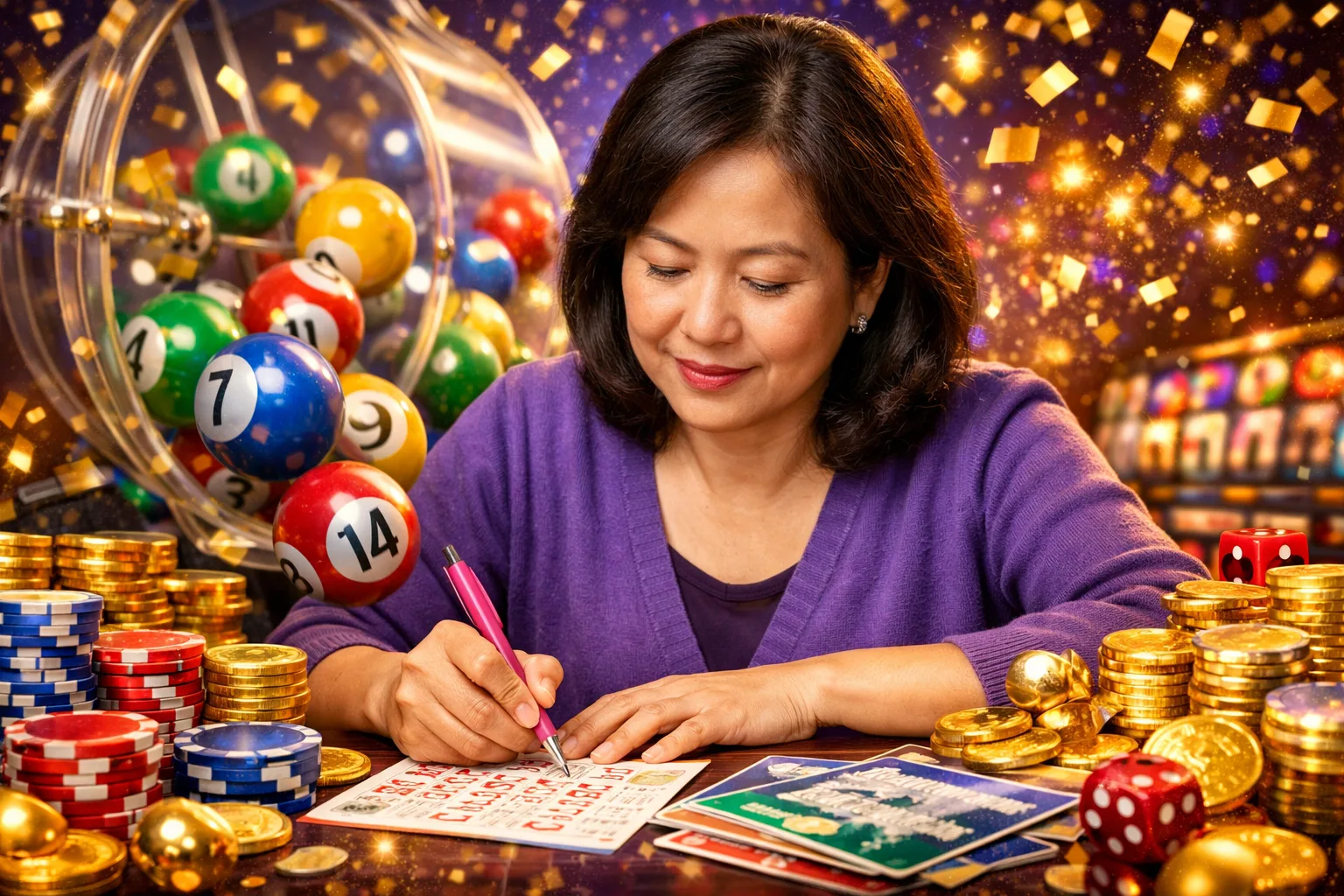 Who we're here for — lottery bingo violet illustration