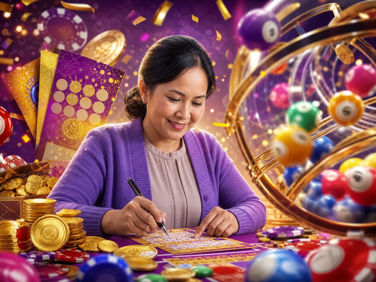Who we're here for – lottery bingo violet illustration